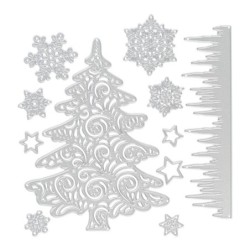 Wykrojnik do papieru, Choinka, śnieżynki, sople, 11 sztuk