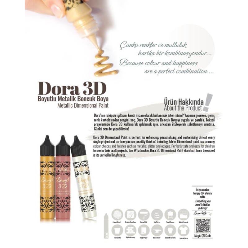 Konturówka metaliczna Dora 3D 25ml, miętowy