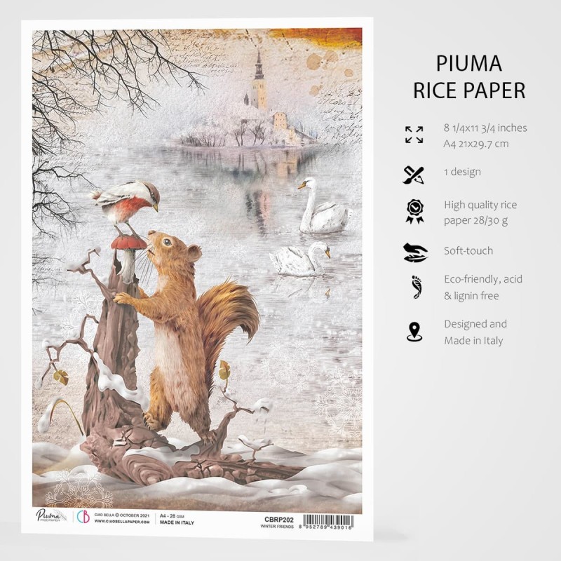 Papier ryżowy Piuma, rozm. A4, Winter Friends