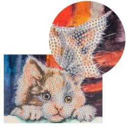 Diamond painting, kartka z kotem, rozm. 16,5cm x 11,5cm