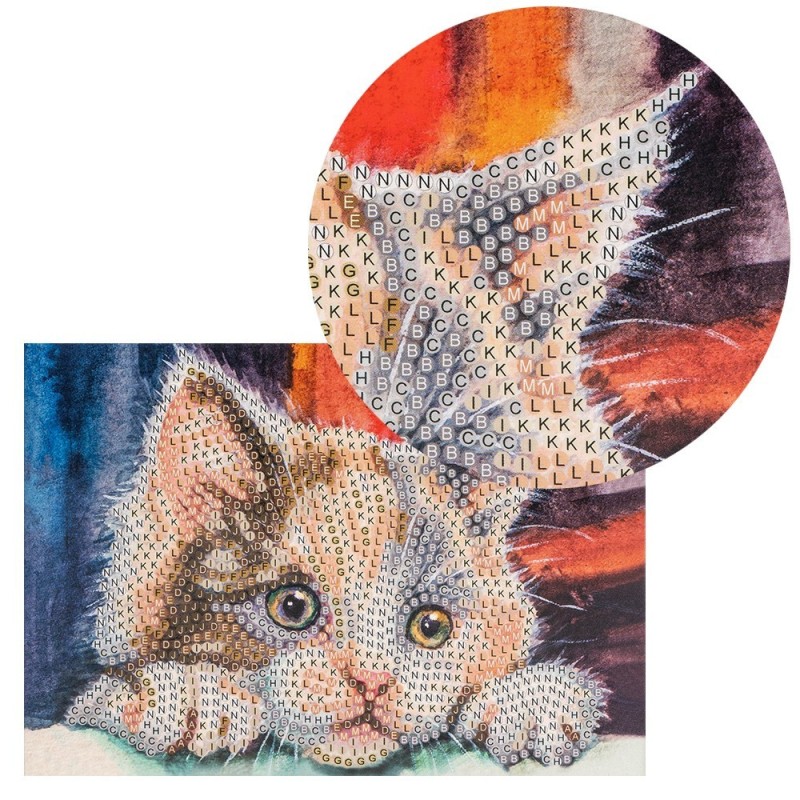 Diamond painting, kartka z kotem, rozm. 16,5cm x 11,5cm